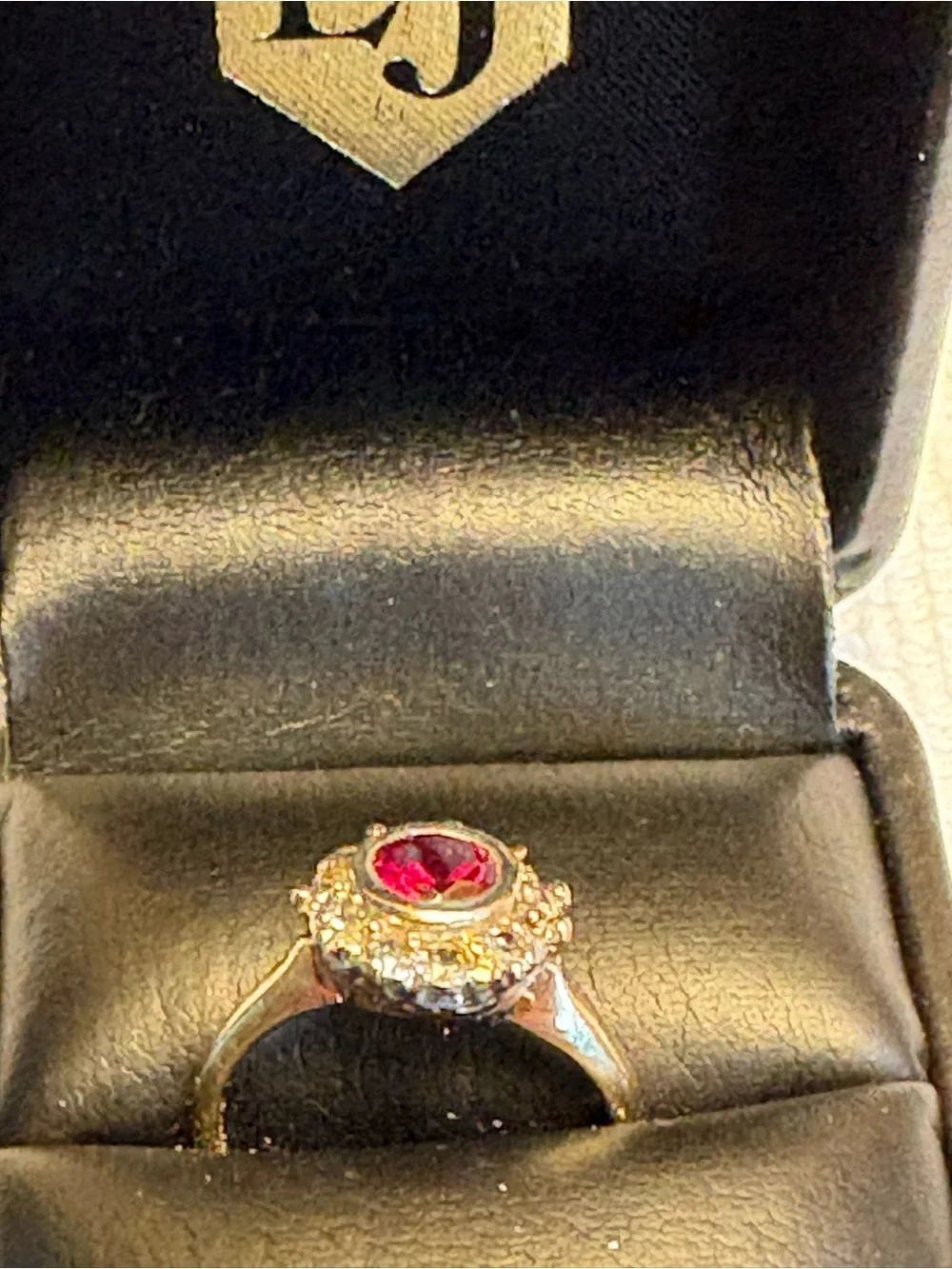 Antique 14K Yellow Gold Synthetic Ruby and Diamond Ring Sz 7